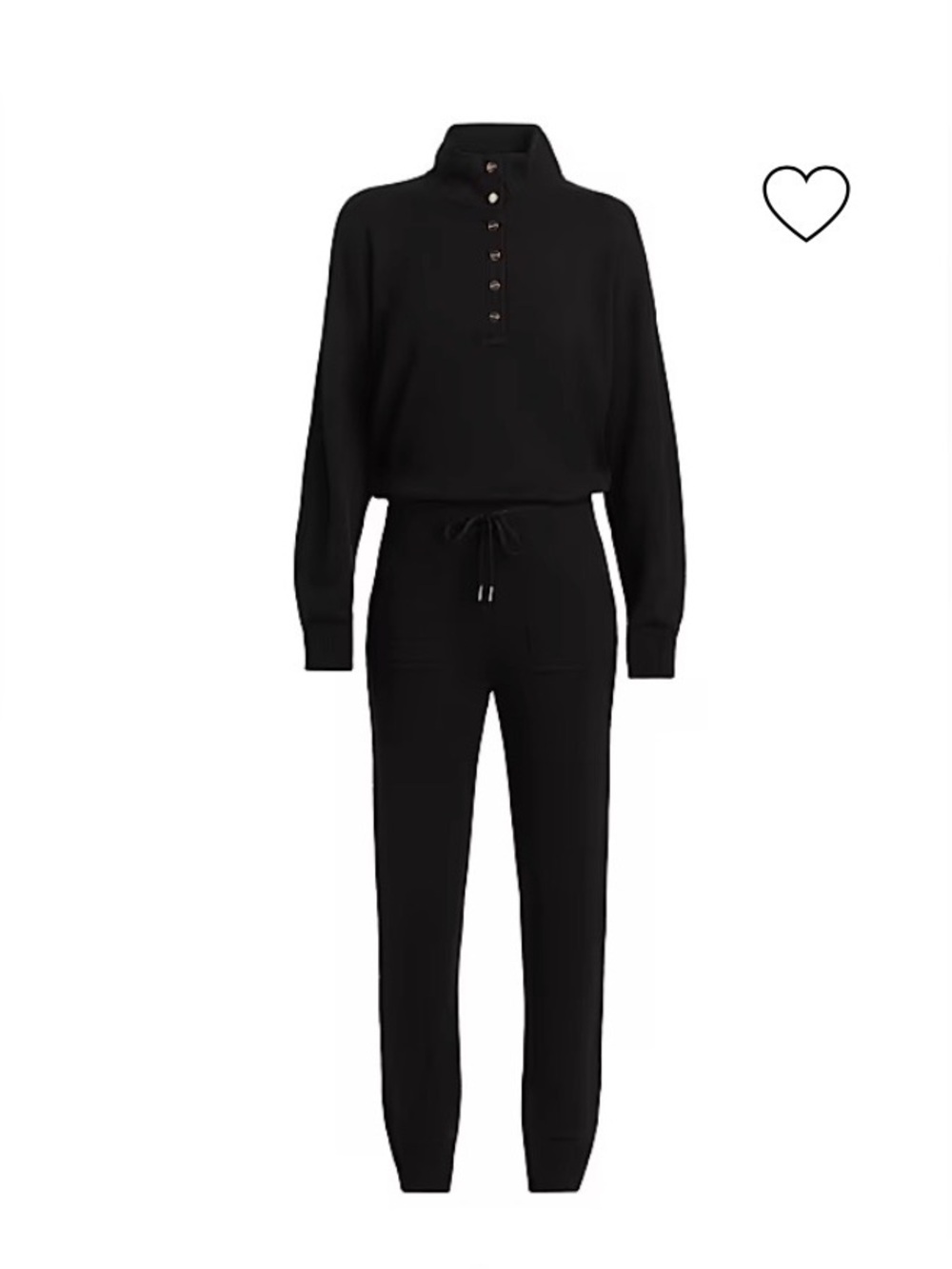 Women's Black Knit Button-Neck Jumpsuit